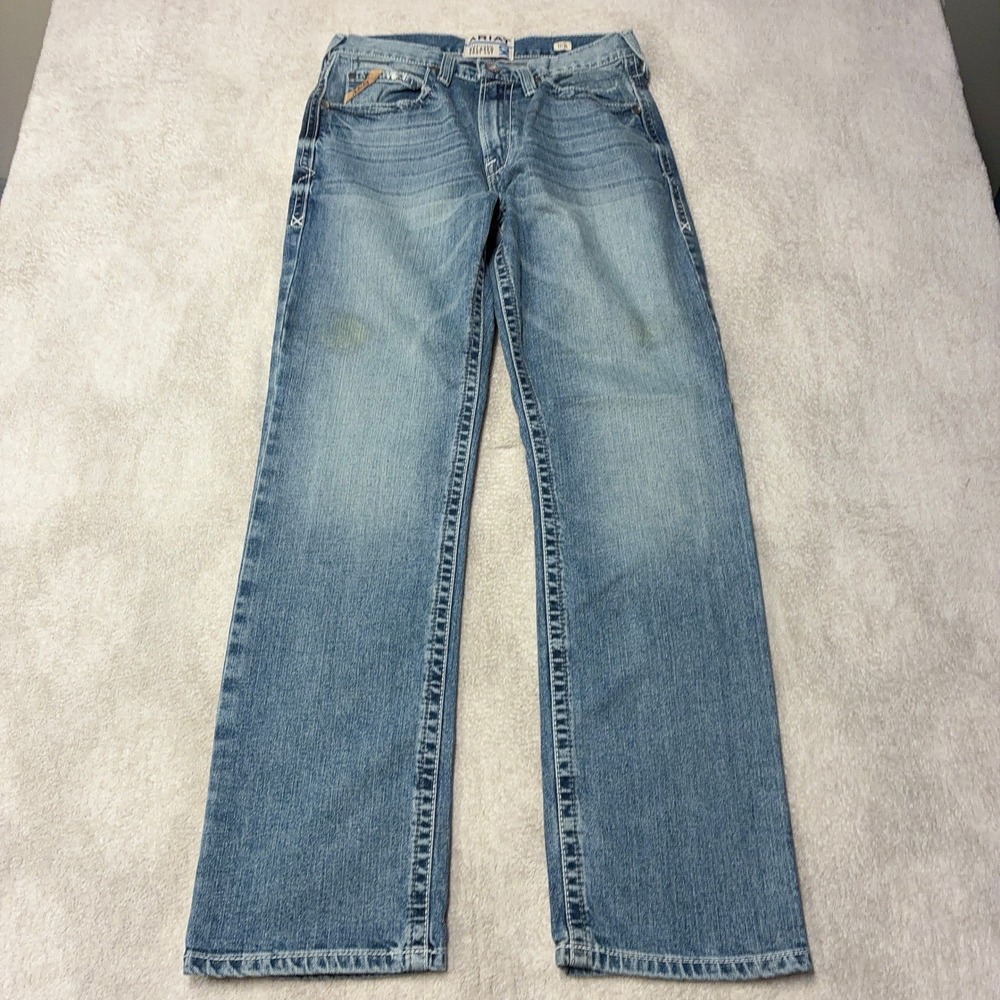 Ariat M2 Stirling Relaxed Boot Cut Jeans Blue Denim Faded Ranch, Mens 32x34
